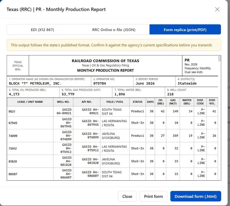 Texas RRC Form PR replica